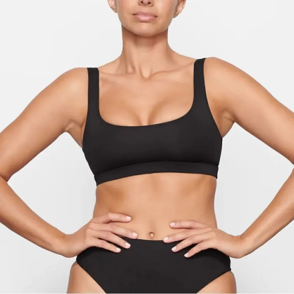 NWT SKIMS Recycled Signature Swim Tank Bikini Top In Onyx Black